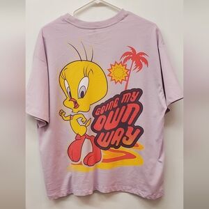 Lavender Tweety Bird Large Oversize fit Cartoon Print Short Sleeve Tee